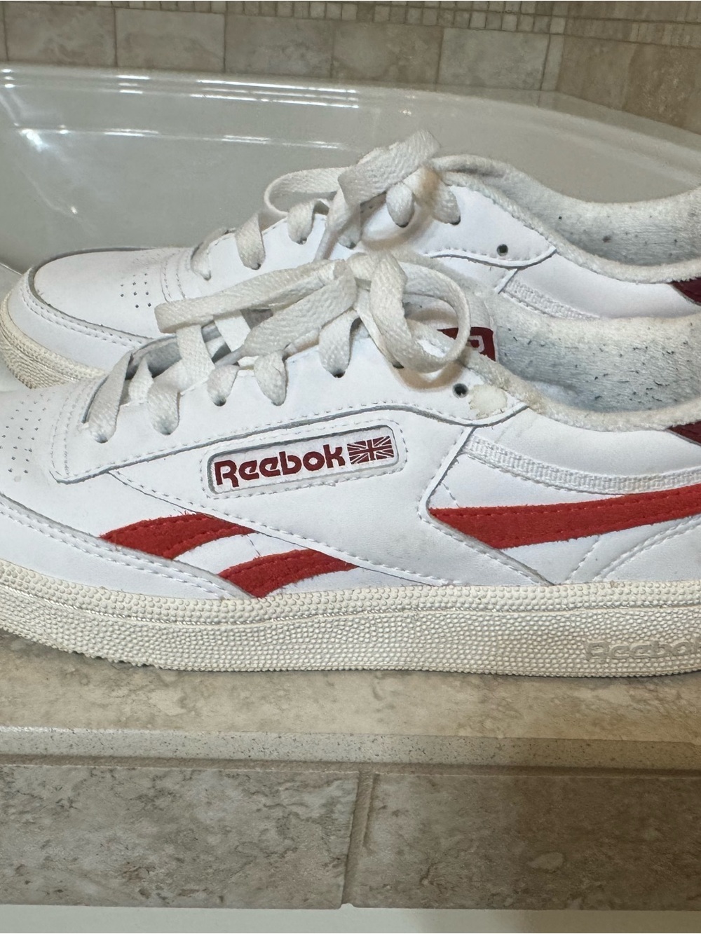 Reebok Kids White and Red Leather Sneakers